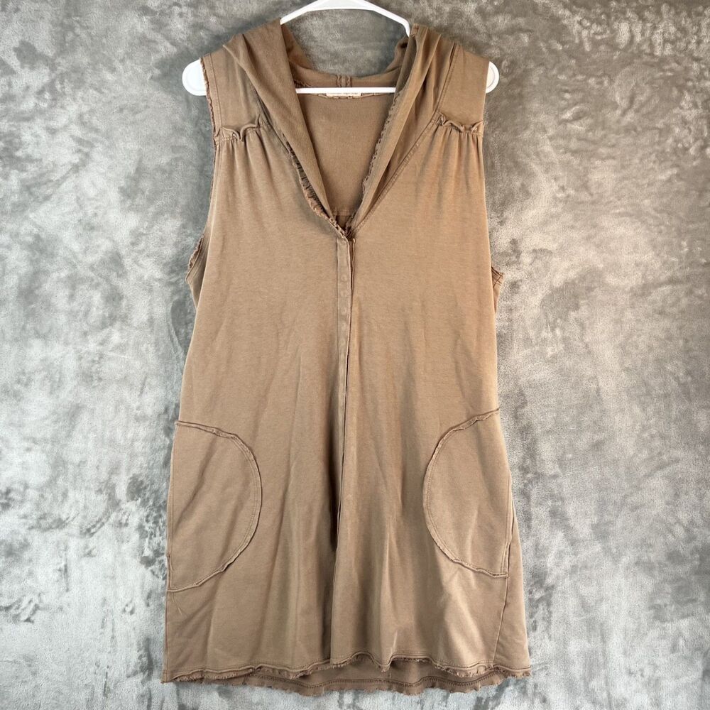 Kika Paprika Hooded Sleeveless Tunic Dress Size 4 Beige Snap Front Raw Hem